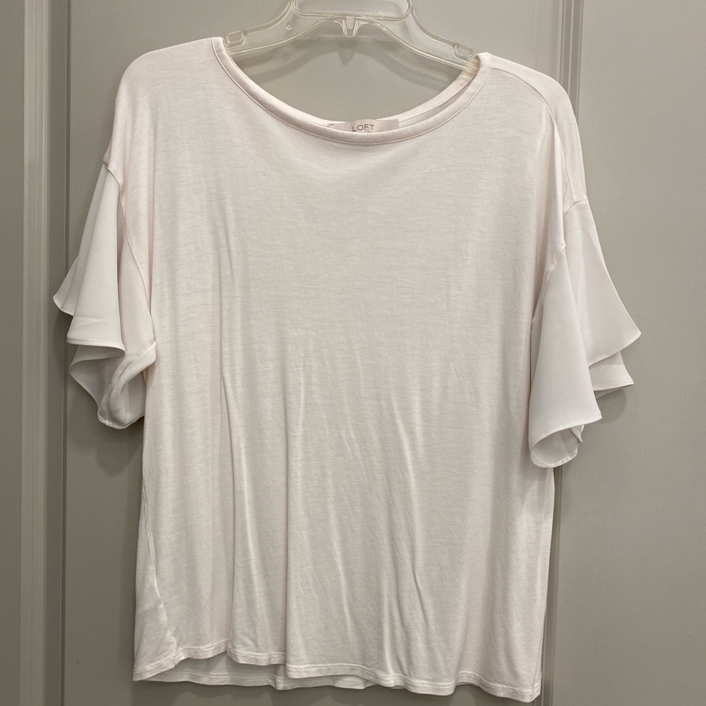 Ann Taylor LOFT Ivory Knit Blouse with Ruffle Sleeves | Medium